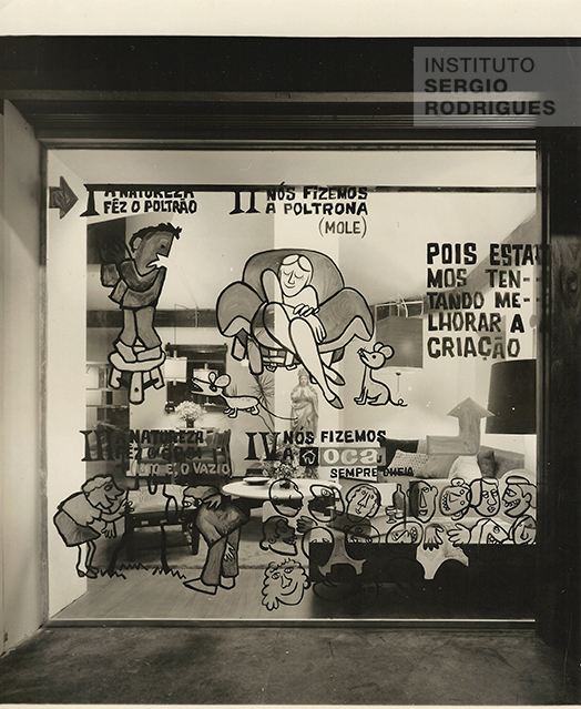 Display window Millôr Fernandes created for the Oca store, located at Rua Jangadeiros No. 14 - store c, Ipanema - Rio de Janeiro, in 1965.