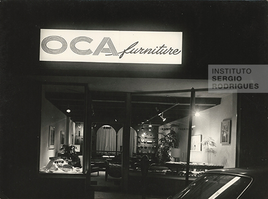 Storefront of the Oca Furniture store, Carmel - California, United States, 1965.