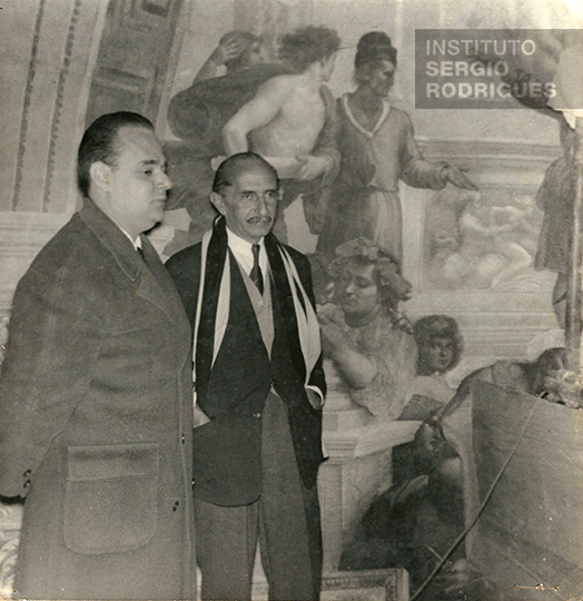 Sergio Rodrigues with Lucio Costa at Stanze de Rafael, Vatican, Italy, 1960.