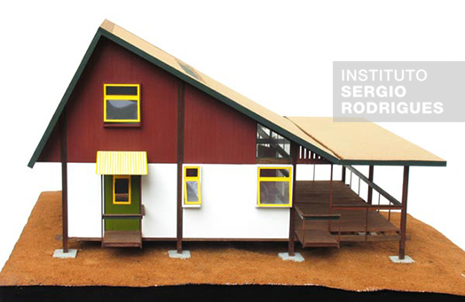 Fotografia da maquete de casa desenvolvida através do Sistema SR2 de arquitetura industrializada em madeira.